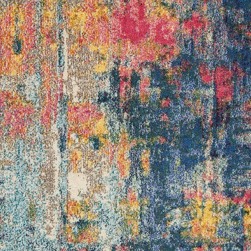 2' X 6' Blue And Yellow Abstract Power Loom Non Skid Area Rug